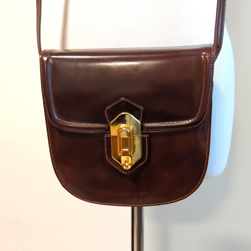 Vintage chocolate brown structured Bally box crossbody